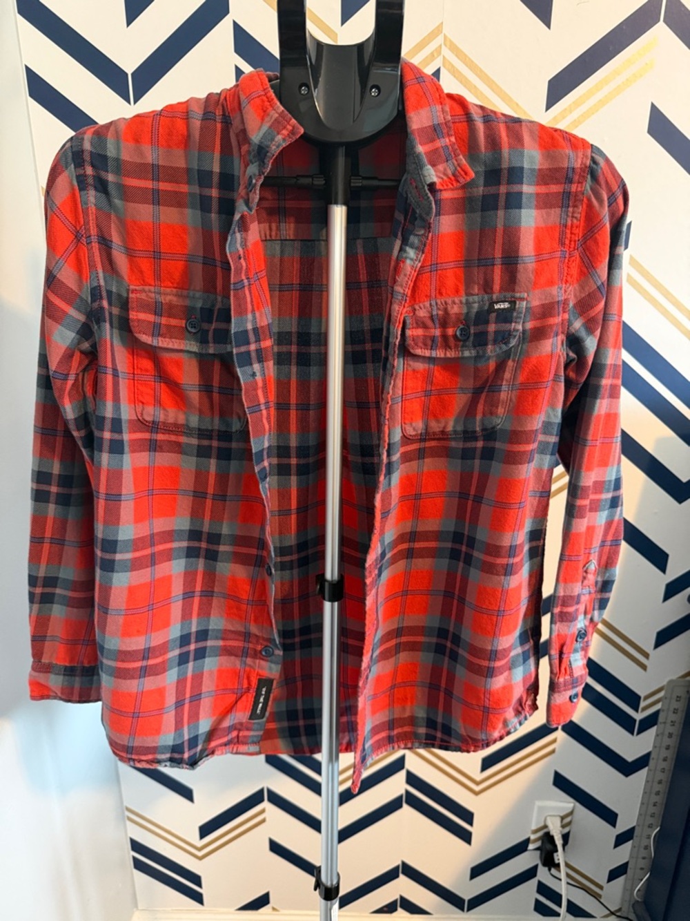 Vans Red and Navy Plaid Button-Up Shirt